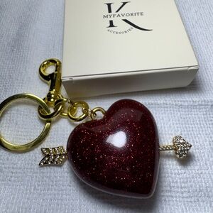 Red Heart Keychain/Bag Charm with Gold Accents